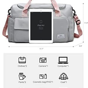 Upgrade Lightweight Waterproof Travel Duffel Bag, Sports Tote Gym Bag, Shoulder Weekender Overnight Bag with Wet Pocket & Shoes Compartment for Women (E-Grey)