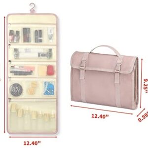 Rempry Hanging Travel Toiletry Organizer Bag for Women, Waterproof Portable Makeup Bag Multi-Compartment for Travel Accessories, Bathroom Shower, Crocodile Pink