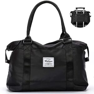 Travel Gym Bag for Women, LANBX Tote Bag Carry on Luggage Sport Duffle Weekender Overnight Bags with Wet Pocket (Black)