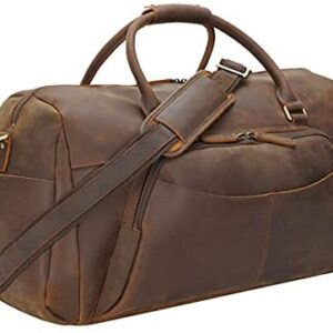 Polare 23.2” Full Grain Leather Duffel Bag Luggage Travel Gym Overnight Weekender Bag For Men