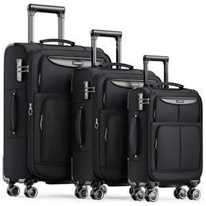 SHOWKOO Luggage Sets 3 Piece Softside Expandable Lightweight Durable Suitcase Sets Double Spinner Wheels TSA Lock Black…