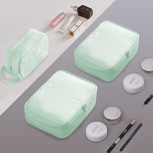 3 Pcs Makeup Bag Waterproof Cosmetic Bag for Women Travel Toiletry Bag Large Travel Makeup Case Multifunction Organizer Make Up Bag Brush Bags Reusable Toiletry Bag for Girls,green
