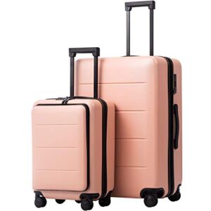 COOLIFE Luggage Suitcase Piece Set Carry On ABS+PC Spinner Trolley with pocket Compartmnet Weekend Bag (Sakura pink, 2…