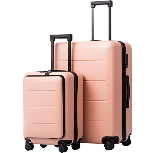 COOLIFE Luggage Suitcase Piece Set Carry On ABS+PC Spinner Trolley with pocket Compartmnet Weekend Bag (Sakura pink, 2…