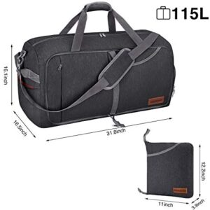 Canway 115L Travel Duffel Bag, Foldable Weekender Bag with Shoes Compartment for Men Women Water-proof & Tear Resistant (Panther Black, 115L)