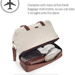 MyMealivos Canvas Weekender Bag, Overnight Travel Carry On Duffel with Shoe Pouch (Ivory)