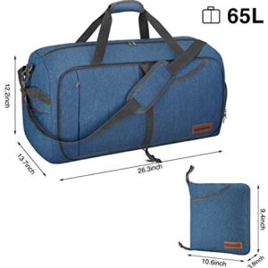 Canway 65L Travel Duffel Bag, Foldable Weekender Bag with Shoes Compartment for Men Women Water-proof & Tear Resistant