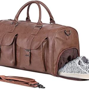 Weekender Bag with Shoe Compartment,Waterproof Leather Overnight Bag Travel Duffel Bags Carry on Bag,Travel Tote Duffel Bag for Men or Women