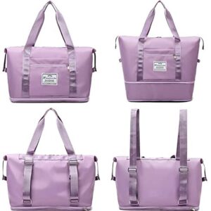Lightweight Expandable Double Shoulder Strap&Capacity Travel Duffel Bag, Sports Tote Gym Bag, Shoulder Weekender Overnight Bag with Wet Pocket for Women (F Light Purple)