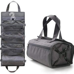 4-in-1 Hanging Toiletry Bag Travel Toiletries Bag for Women & Men – Roll Up Compact Cosmetic Kit with Hook | Waterproof, TSA Approved Removable Carry On Pouches (Heather Gray)