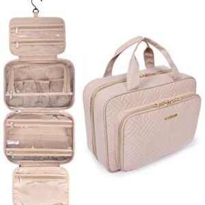 BAGSMART Toiletry Bag Hanging Travel Makeup Organizer with TSA Approved Transparent Cosmetic Bag Makeup Bag for Full Sized Toiletries, Medium-Pink