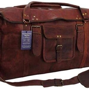 28 Inch Mens Retro Style Carry on Luggage Flap Duffel Leather Duffel Bag