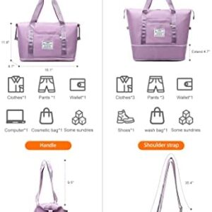 Lightweight Expandable Double Shoulder Strap&Capacity Travel Duffel Bag, Sports Tote Gym Bag, Shoulder Weekender Overnight Bag with Wet Pocket for Women (F Light Purple)