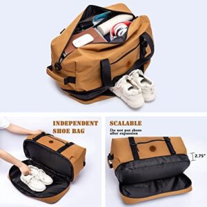 Duffle Bag Large Size Gym Bags for Men Waterproof Travel Duffel Bag for Women Weekender Bag with Shoes Compartment Overnight Bag, Khaki
