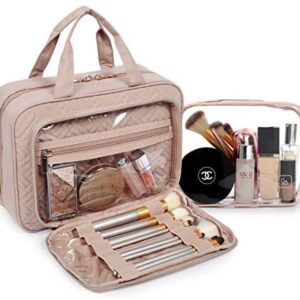 BAGSMART Toiletry Bag Hanging Travel Makeup Organizer with TSA Approved Transparent Cosmetic Bag Makeup Bag for Full Sized Toiletries, Medium-Pink