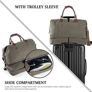 Canvas Travel Tote Luggage Men’s Weekender Duffle Bag with Shoe compartment and Toiletry Bag (Army Green)