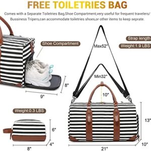Sucipi Weekender Bag for Women, Canvas Travel Duffle Bag Overnight Bag with Shoe Compartment, Large Carry On Tote Bag Mommy Hospital Bag for Women Hospital/Airplane/Travel/Daily Use/Birthday Gift with Toiletry Bag and Wet Pocket(Black and White Stripes)