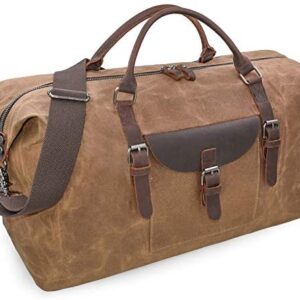 Oversized Travel Duffel Bag Waterproof Canvas Genuine Leather Weekend bag Weekender Overnight Carryon Hand Bag Brown