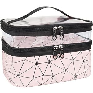 MKPCW Makeup Bags Double layer Travel Cosmetic Cases Make up Organizer Toiletry Bags (Pink)