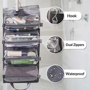 4-in-1 Hanging Toiletry Bag Travel Toiletries Bag for Women & Men – Roll Up Compact Cosmetic Kit with Hook | Waterproof, TSA Approved Removable Carry On Pouches (Heather Gray)