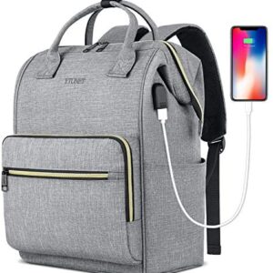 Laptop Backpack for Women Men, Travel Backpack Purse for 15.6 Inch Laptop with RFID Pocket USB Charging Port, College School Backpack Bookbag Water Resistant Carry on Bag for Office/Teacher/Work, Grey