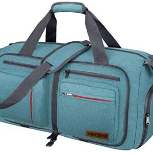 Travel Duffel Bag, 55L Foldable Duffle Bag with Shoes Compartment Packable Weekender Bag for Men Women Water-proof & Tear Resistant HIKISS-Green