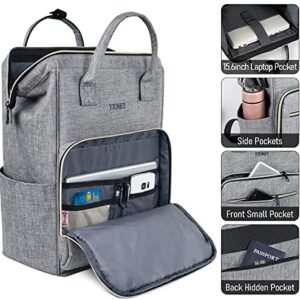 Laptop Backpack for Women Men, Travel Backpack Purse for 15.6 Inch Laptop with RFID Pocket USB Charging Port, College School Backpack Bookbag Water Resistant Carry on Bag for Office/Teacher/Work, Grey