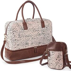 Viva Terry Canvas Weekender Bag, Overnight Travel Carry On Duffel Tote with Shoe Pouch (Cheetah Spot)